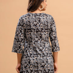 Floral Printed V-Neck Pure Cotton Angrakha A-Line Kurti