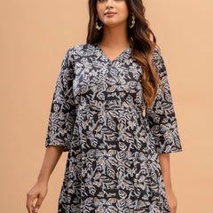 Floral Printed V-Neck Pure Cotton Angrakha A-Line Kurti