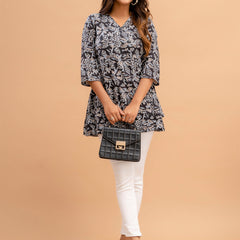 Floral Printed V-Neck Pure Cotton Angrakha A-Line Kurti