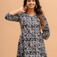 Floral Printed V-Neck Pure Cotton Angrakha A-Line Kurti