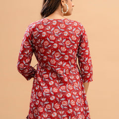 Floral Printed V-Neck Pure Cotton Angrakha A-Line Kurti