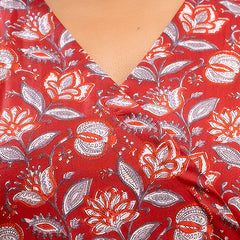 Floral Printed V-Neck Pure Cotton Angrakha A-Line Kurti