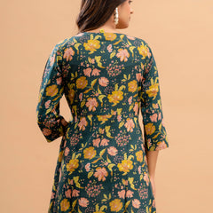 Floral Printed V-Neck Pure Cotton Angrakha A-Line Kurti