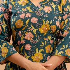 Floral Printed V-Neck Pure Cotton Angrakha A-Line Kurti