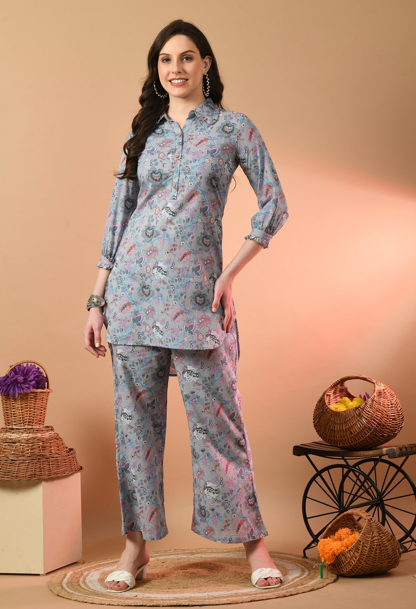 Floral Printed Pure Cotton Night Suits FRLW9058