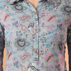 Grey Elegant Collared Co-Ord Set with Frill Detail & Elasticated Pants