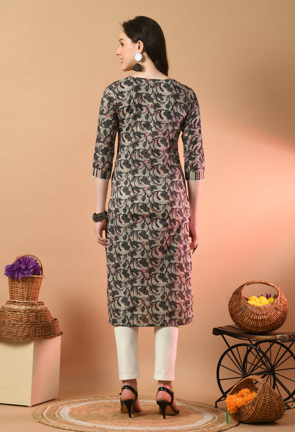 V-Neck Floral Print Long Kurti