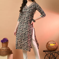 V-Neck Floral Print Long Kurti