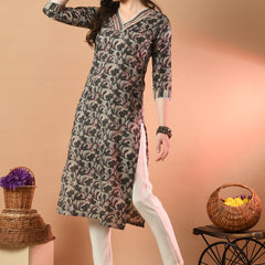 V-Neck Floral Print Long Kurti