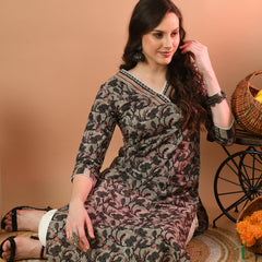 V-Neck Floral Print Long Kurti