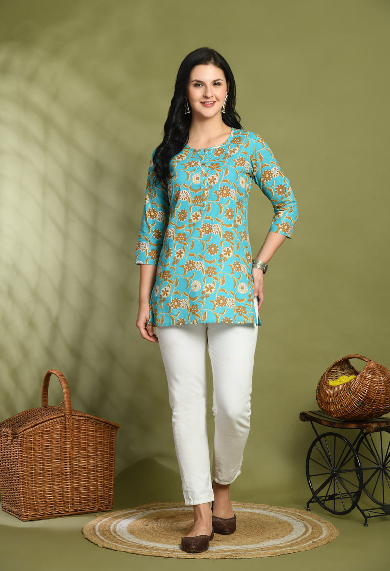 Floral Print 4 Button Straight Kurti