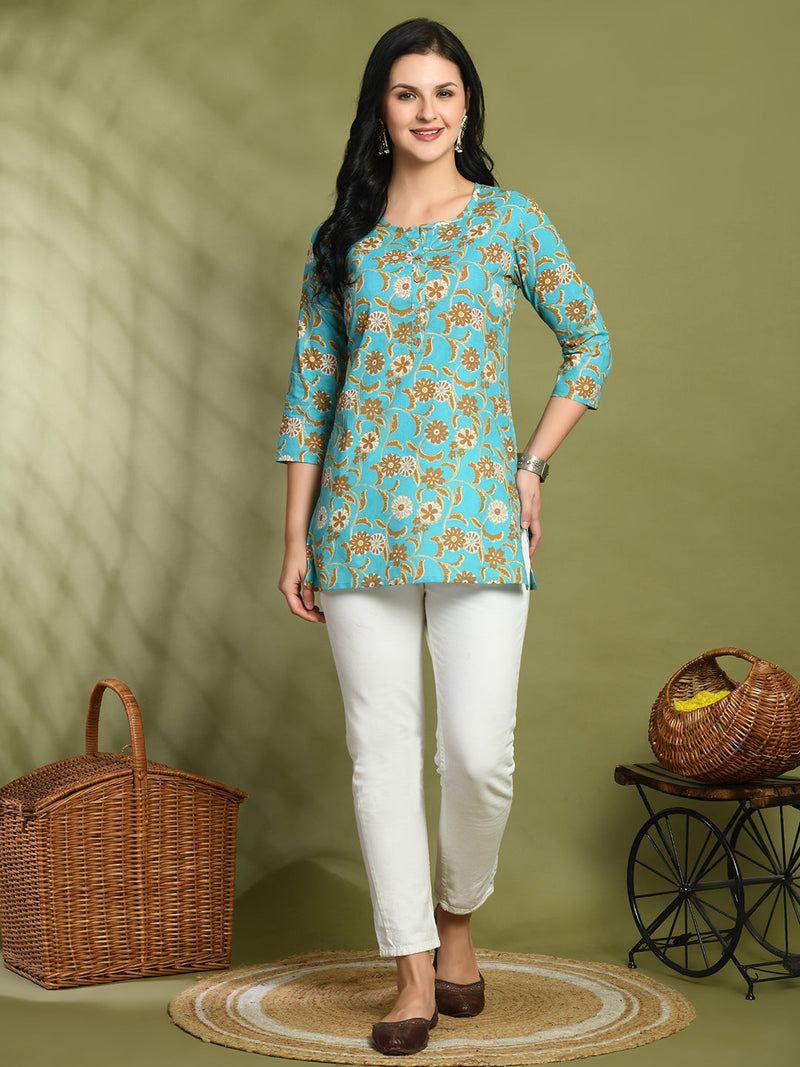 Floral Print 4 Button Straight Kurti