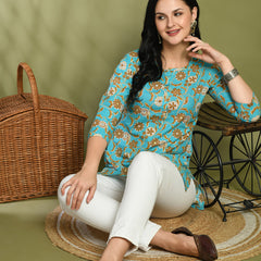 Floral Print 4 Button Straight Kurti