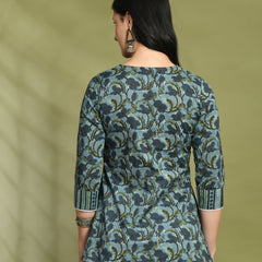 V-Neck Floral Print Peplum Short Kurti