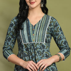 V-Neck Floral Print Peplum Short Kurti