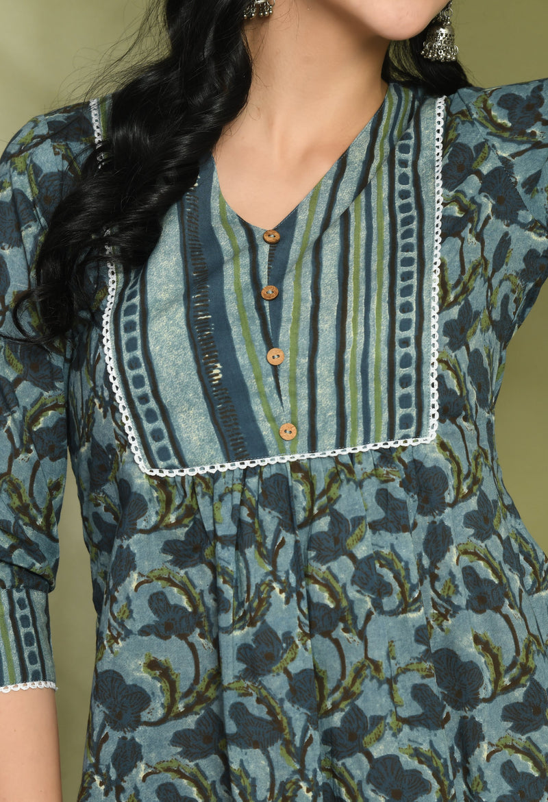 V-Neck Floral Print Peplum Short Kurti