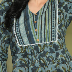 V-Neck Floral Print Peplum Short Kurti