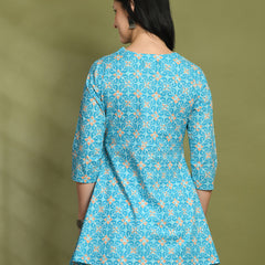 Floral Print Angrakha 3\4 Sleeves Flared Kurti