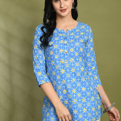 Floral Print 4 Button Straight Kurti