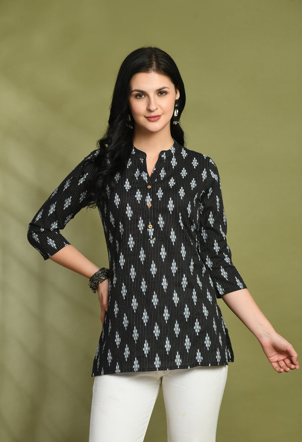 Ethnic Print Three Button Flared Kurti