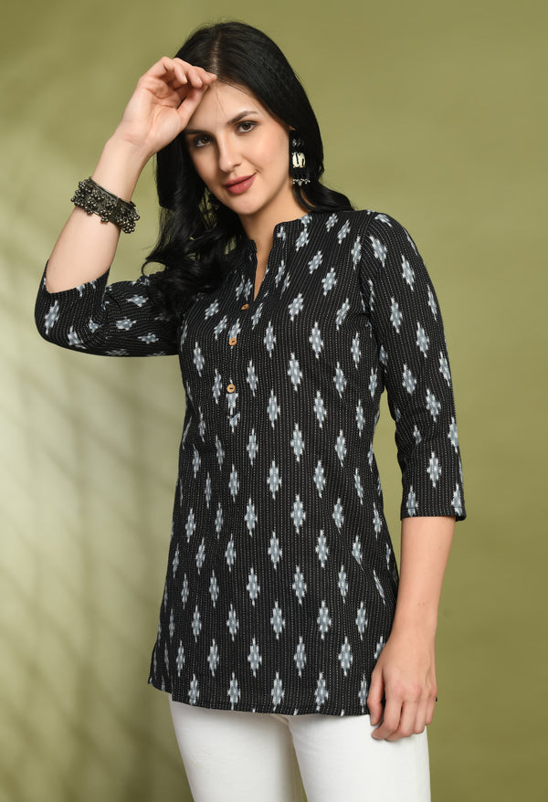 Ethnic Print Three Button Flared Kurti