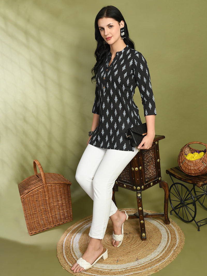 Ethnic Print Three Button Flared Kurti