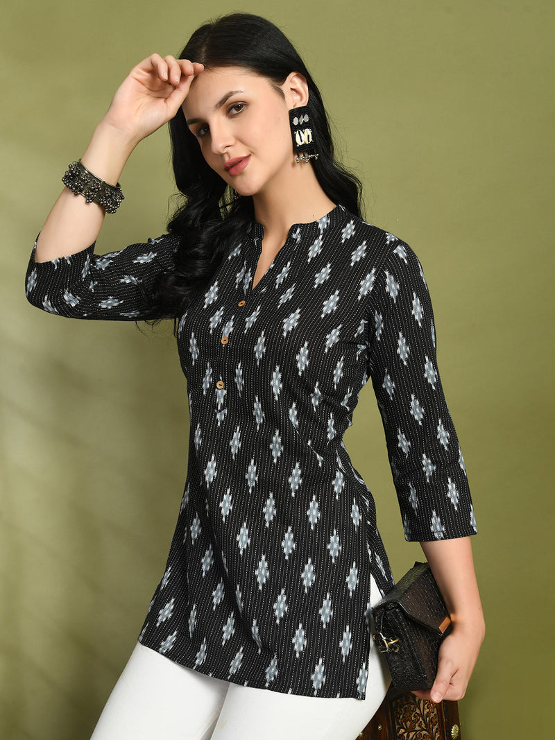 Ethnic Print Three Button Flared Kurti
