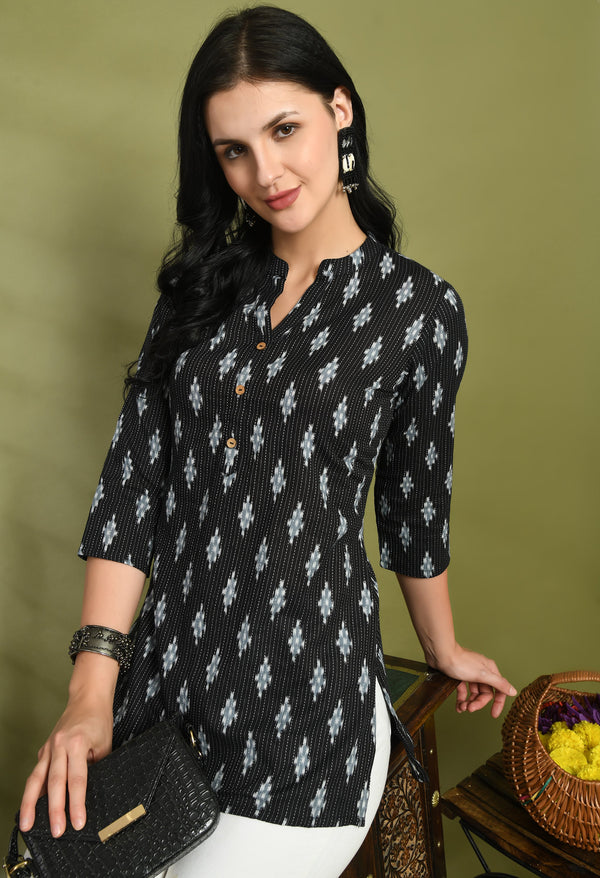 Ethnic Print Three Button Flared Kurti