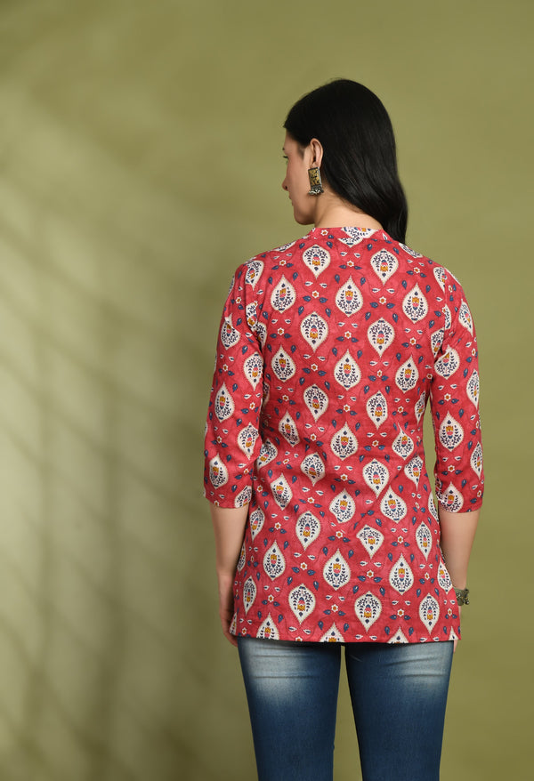 Ethnic Print Three Button Flared Kurti