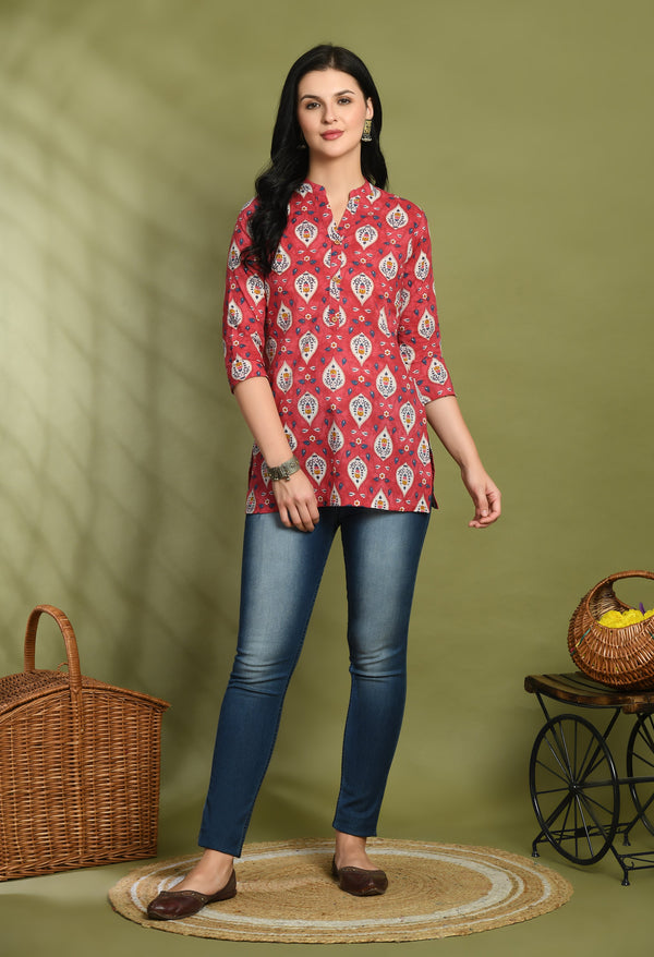 Ethnic Print Three Button Flared Kurti
