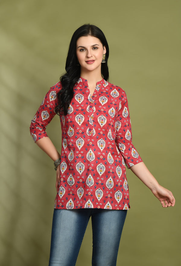 Ethnic Print Three Button Flared Kurti
