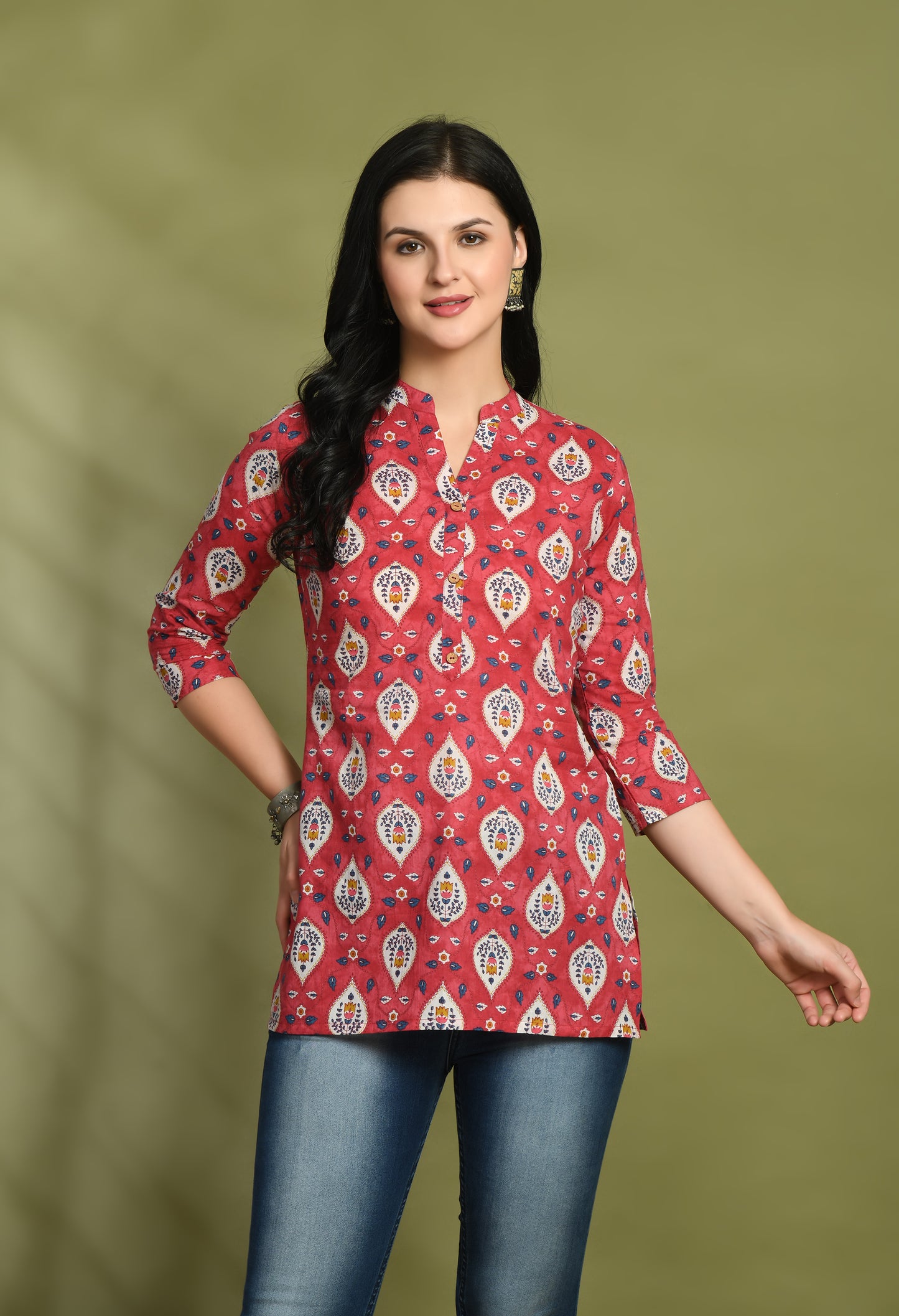 Ethnic Print Three Button Flared Kurti FRKT6449