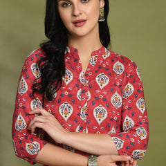Ethnic Print Three Button Flared Kurti