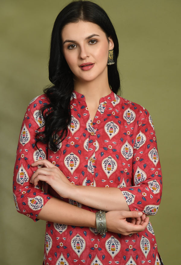 Ethnic Print Three Button Flared Kurti