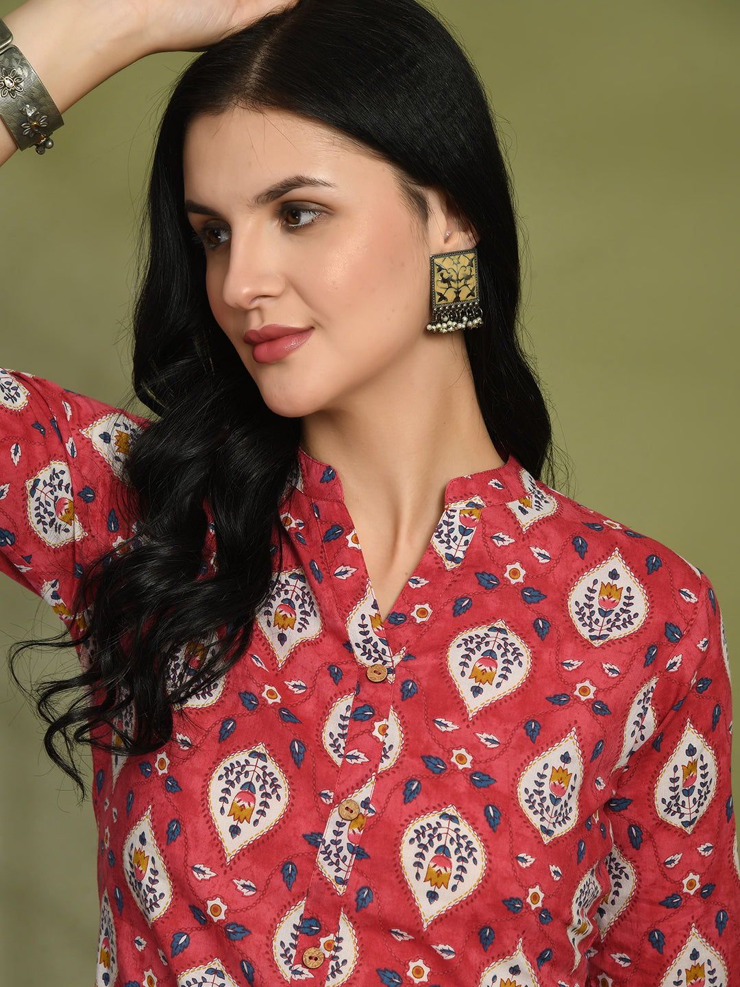 Ethnic Print Three Button Flared Kurti FRKT6449