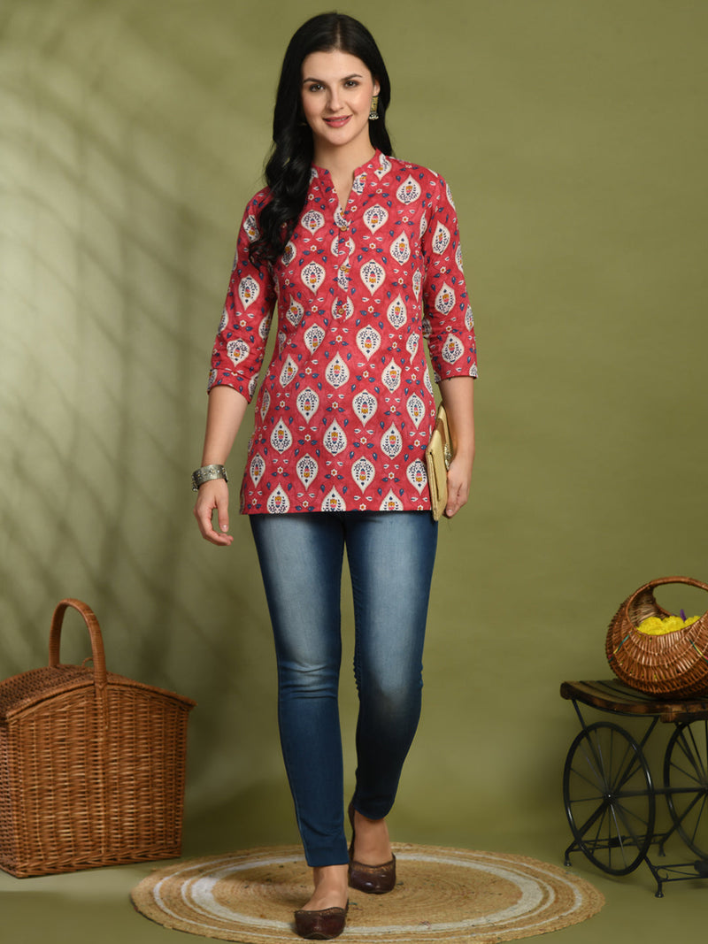 Ethnic Print Three Button Flared Kurti