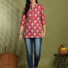 Ethnic Print Three Button Flared Kurti