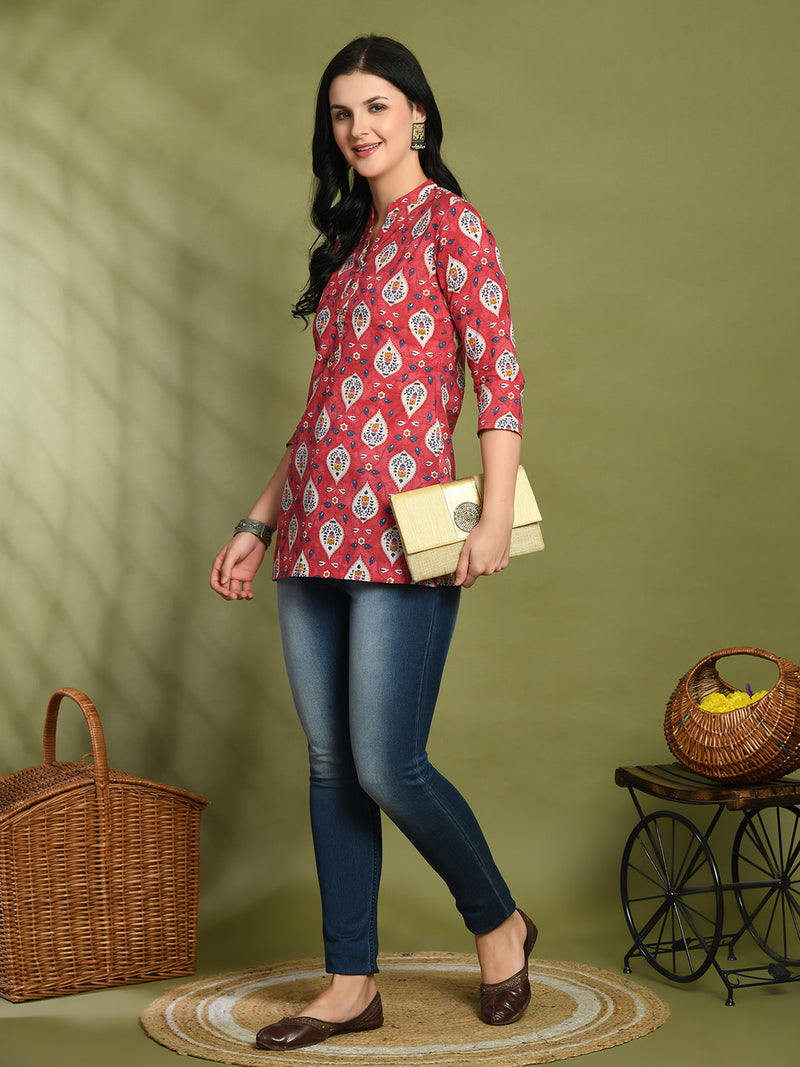 Ethnic Print Three Button Flared Kurti