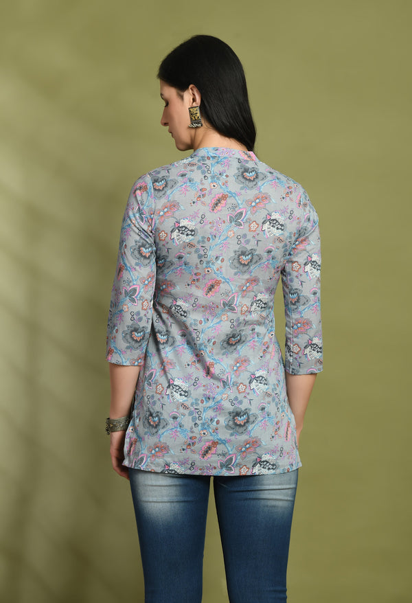 Ethnic Print Three Button Flared Kurti