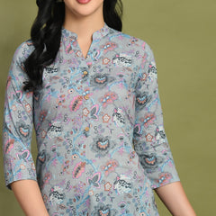 Ethnic Print Three Button Flared Kurti