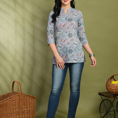 Ethnic Print Three Button Flared Kurti