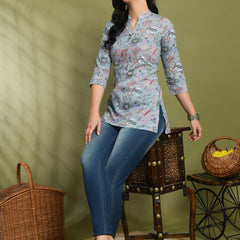 Ethnic Print Three Button Flared Kurti