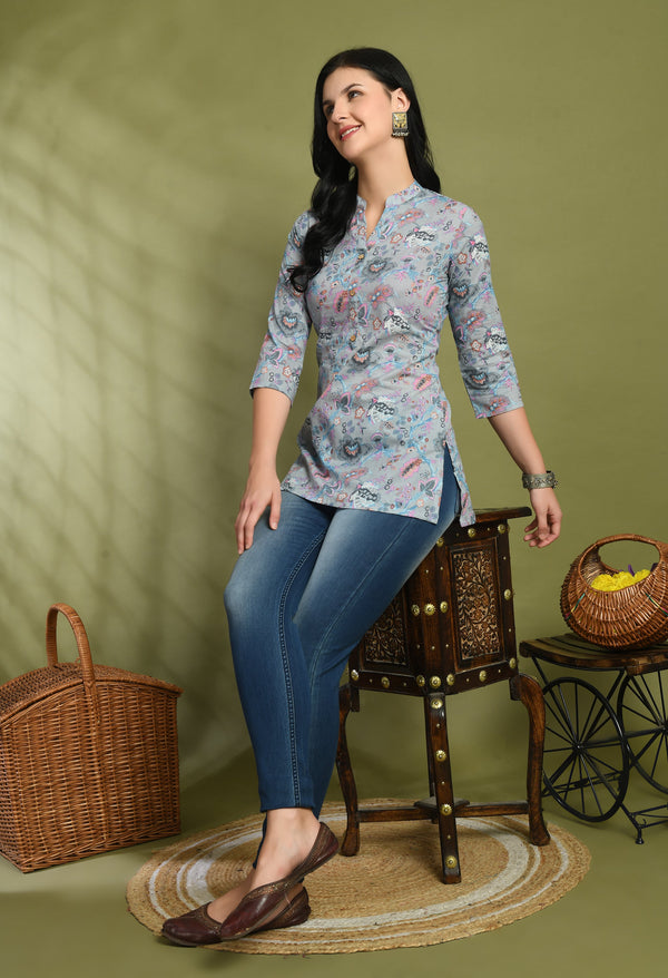 Ethnic Print Three Button Flared Kurti