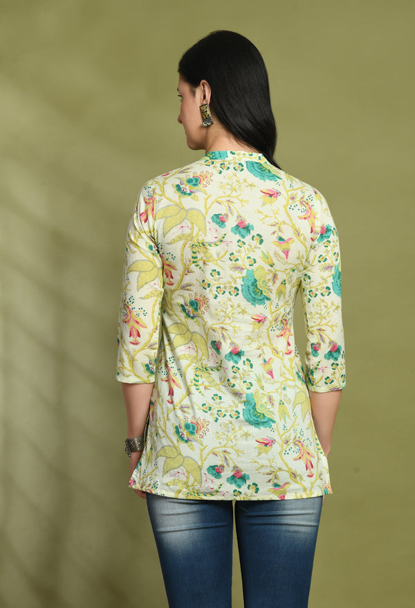 Ethnic Print Three Button Flared Kurti