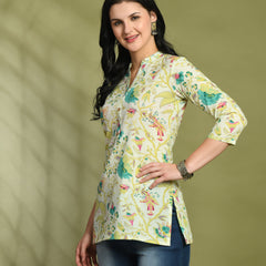 Ethnic Print Three Button Flared Kurti