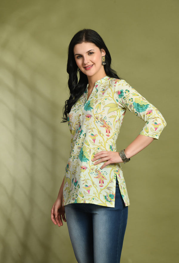 Ethnic Print Three Button Flared Kurti