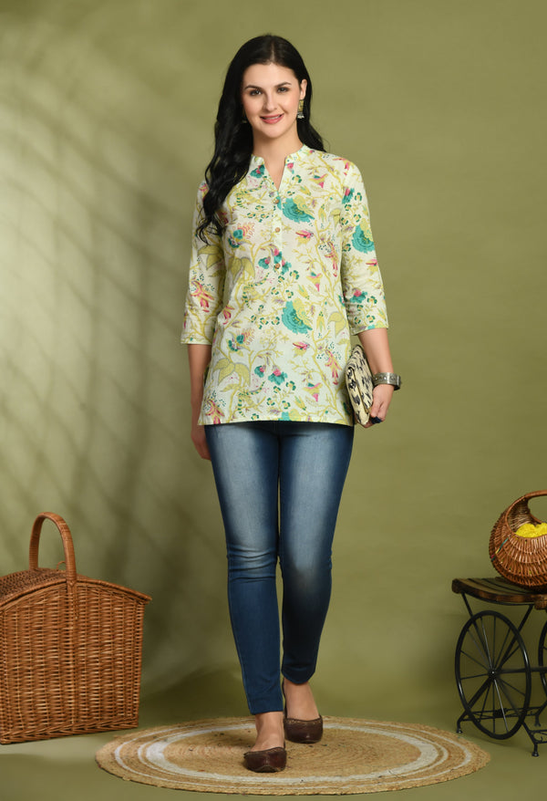 Ethnic Print Three Button Flared Kurti