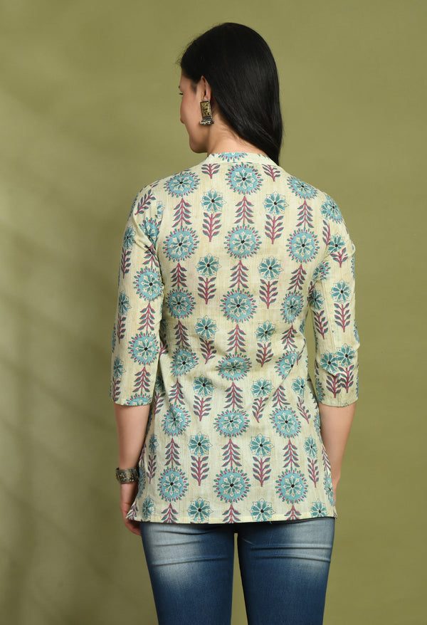 Ethnic Print Three Button Flared Kurti