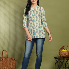 Ethnic Print Three Button Flared Kurti