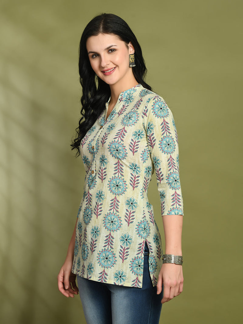 Ethnic Print Three Button Flared Kurti